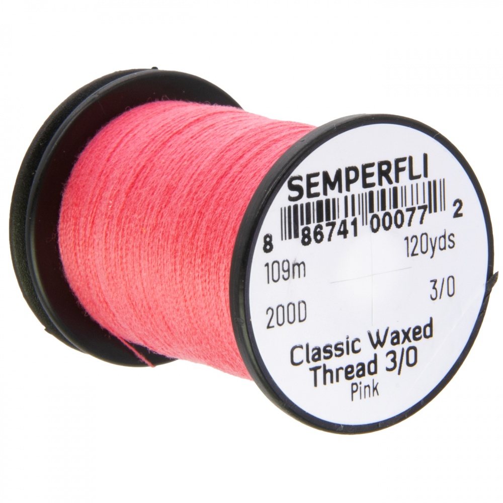 Semperfli Classic Waxed Thread 3/0 120 Yards Pink Fly Tying Threads (Product Length 120 Yds / 109m)